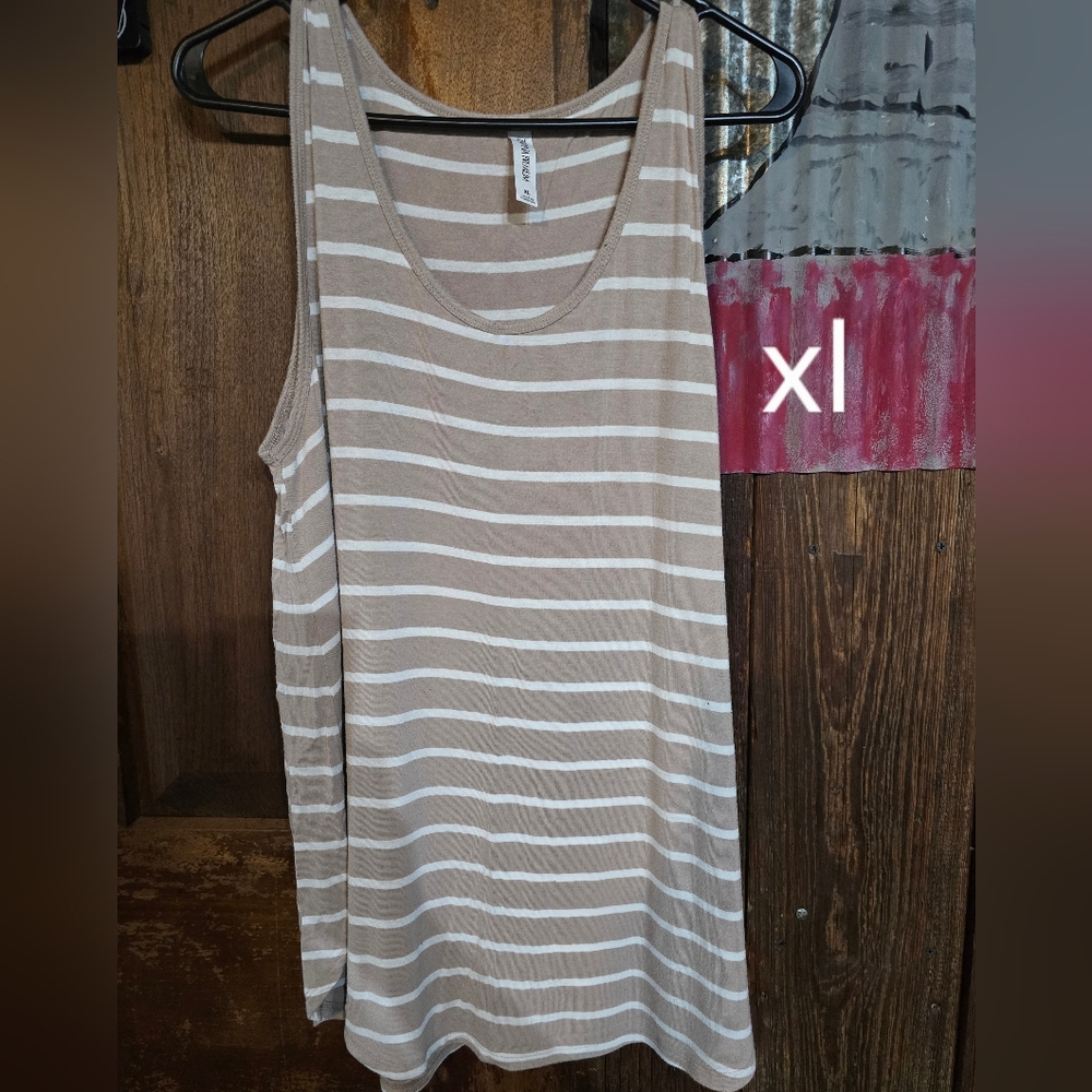 Tan and White Striped Tank Top